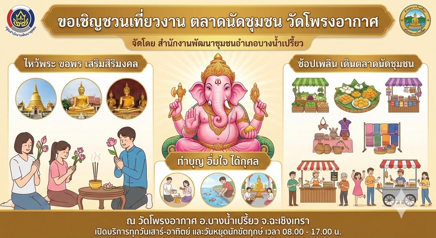 พช.บางน้ำเปรี้ยว ขอเชิญชวนทุกท่านร่วมสัมผัสเสน่ห์ชุมชนท้องถิ่น